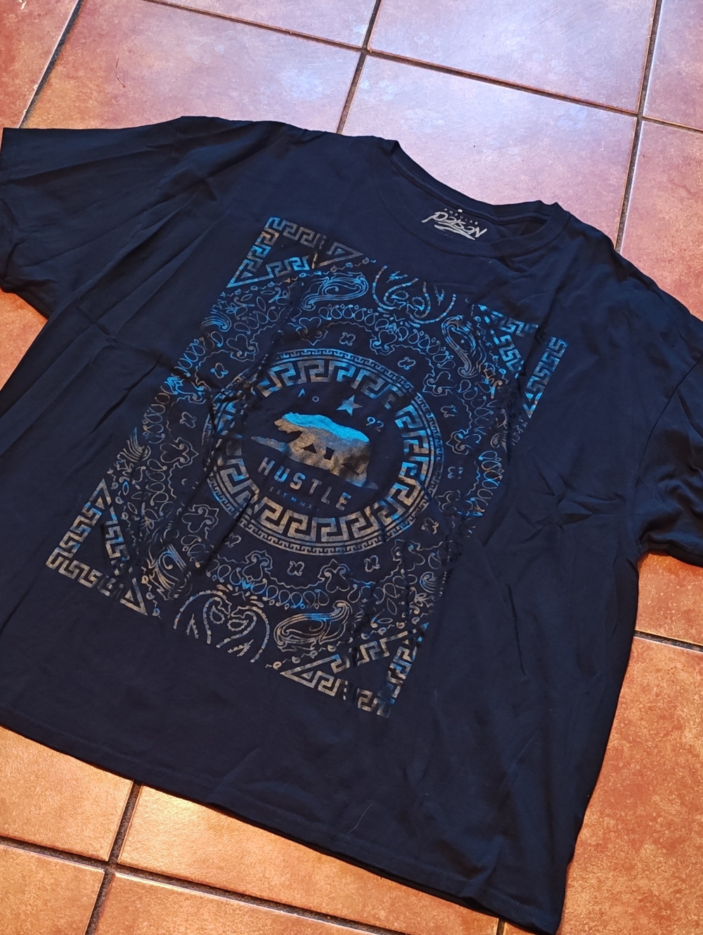 Hustle Graphic Tee - Black with Blue Print